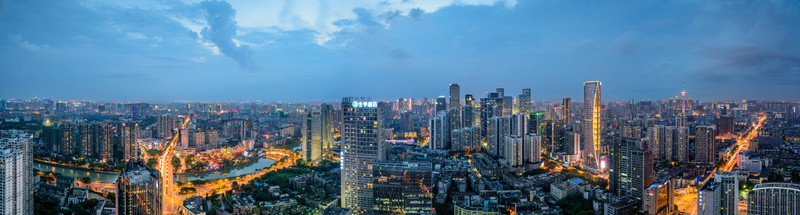 俯瞰成都市中區(qū)夜景全景接片