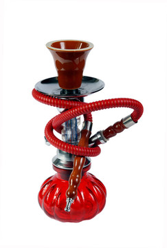 在白色的背景上的紅色水煙