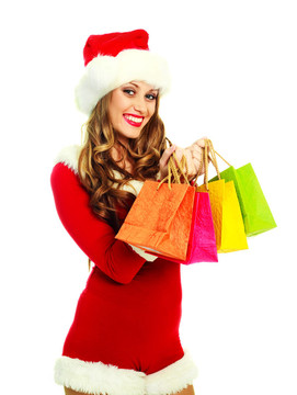 女孩穿著Santa的包