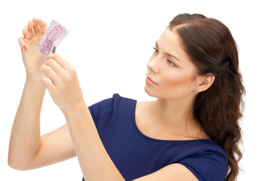 可愛的女人與歐元現金
