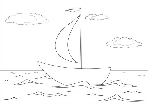 船舶漂浮在海中；輪廓