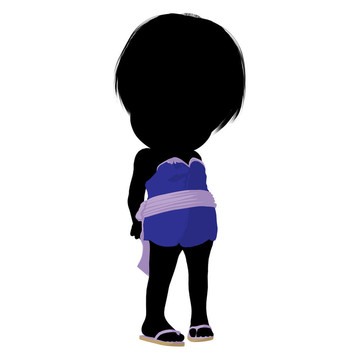 亞洲小女孩剪影插畫(huà)