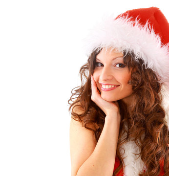 快樂的女孩打扮成Santa與圣誕禮物