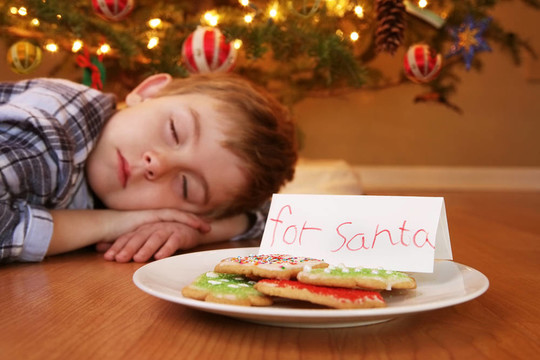 等待Santa的沉睡的男孩