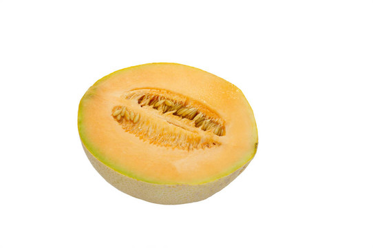 半個哈密瓜或cantalope白色隔離