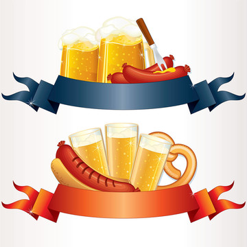 節(jié)日啤酒節(jié)的旗幟；標(biāo)題與啤酒；香腸和面包。準(zhǔn)備好你自己的文本或設(shè)計