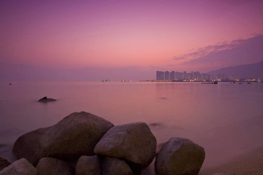 香港沿海岸的日落