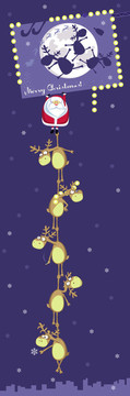 Santa的廣告牌掛在圣誕馴鹿。插畫(huà)