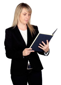 金發(fā)碧眼的女商人，讀一本書