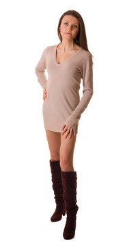性感的女人穿著靴子和一件衣服。