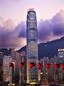 國際金融中心二期香港港從九龍夕陽紅的旗幟