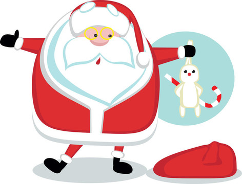 Cartoon Santa抱著一只兔子