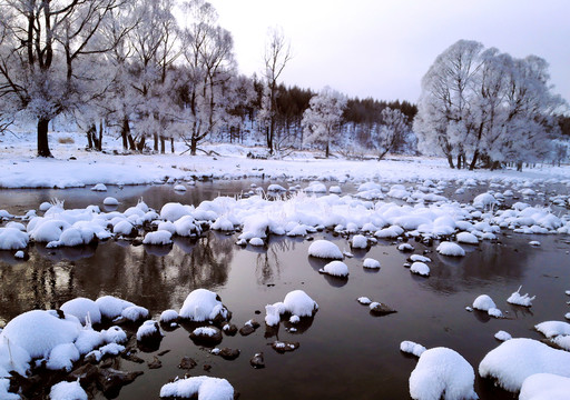清晨不凍河冰雪