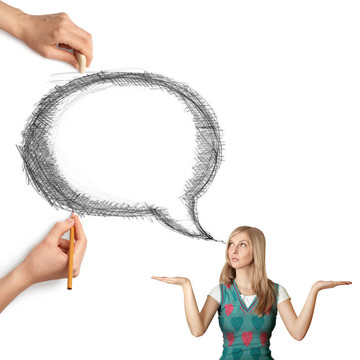 人的手與語言泡沫和女人