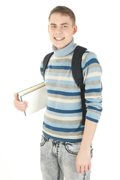 年輕；有魅力；帶背包的快樂男學(xué)生。