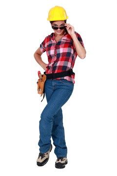 性感女藝人工作服戴墨鏡