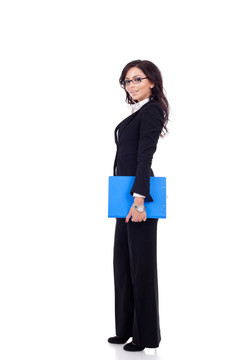 商業(yè)女人拿著一個(gè)剪貼板