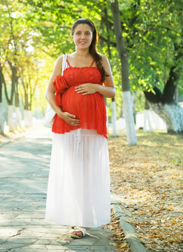 夏日巷上的孕婦