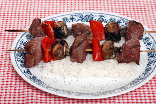 俯視牛肉串燒