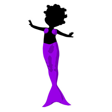 小非洲裔人魚女孩插畫剪影