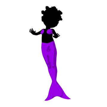 小非洲裔人魚女孩插畫剪影