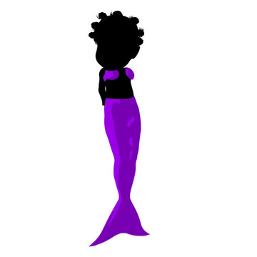 小非洲裔人魚(yú)女孩插畫(huà)剪影