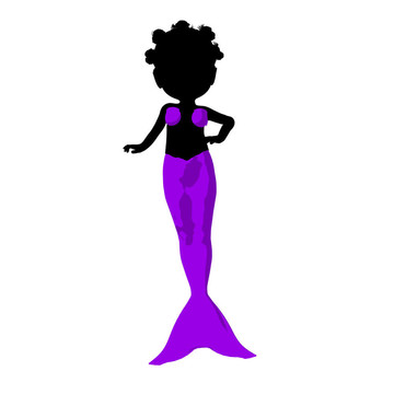 小非洲裔人魚女孩插畫剪影