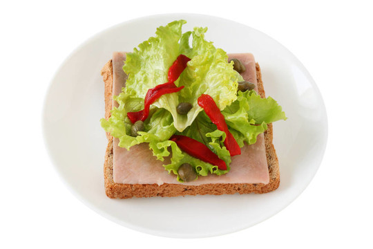 烤面包配火腿和生菜