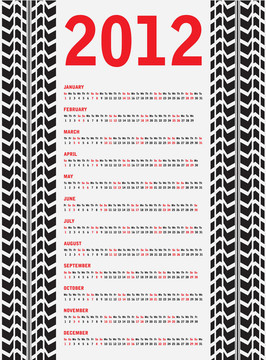 2012日歷特別黑輪胎設(shè)計(jì)