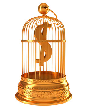 美國(guó)的美元貨幣符號(hào)在金色的鳥(niǎo)籠