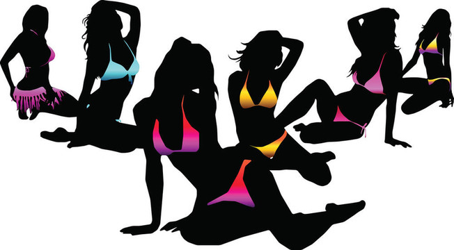Bikini的女人剪影。EPS