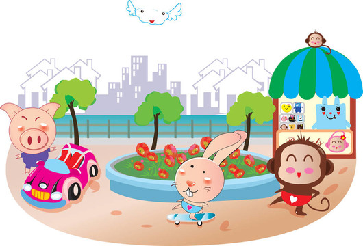 猴子；兔子；公園里的豬