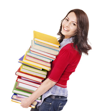 帶彩色書的女孩。