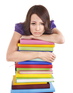 帶彩色書的女孩。