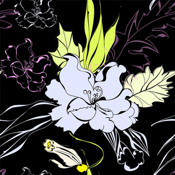 藍色花的無縫圖案
