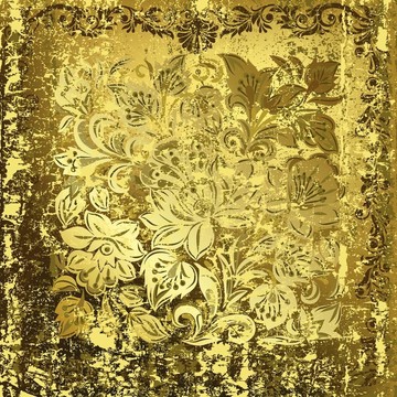 綠色背景下的金色花卉飾品
