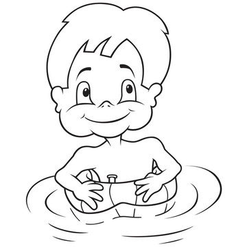 男孩和充氣游泳圈