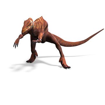 Dinosaur Deinonychus。3D渲染與剪輯路徑和陰影超過白色