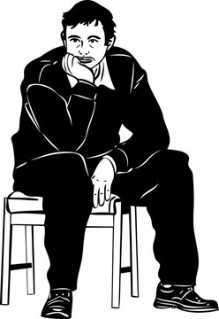 坐在凳子上的一個男人的素描