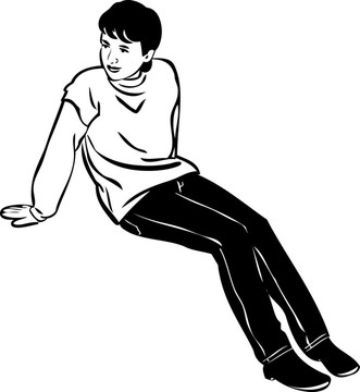 男孩坐下來(lái)，靠在胳膊上