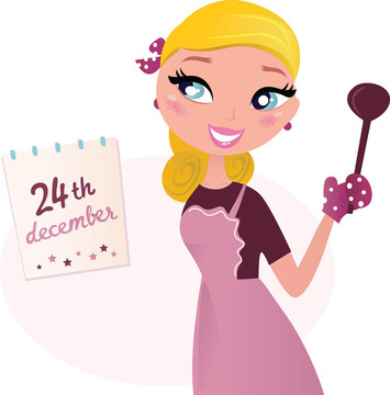 金發(fā)可愛的圣誕烹飪女子孤立的白色（復(fù)古）