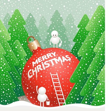圣誕節(jié)圖-可愛(ài)的小snowmens寫在冬季森林巨人的小玩意的問(wèn)候