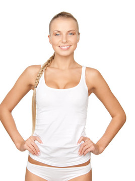 可愛的女人在白色的棉質(zhì)內(nèi)衣
