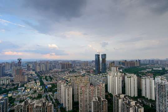 俯瞰成都市中區(qū)城市樓群