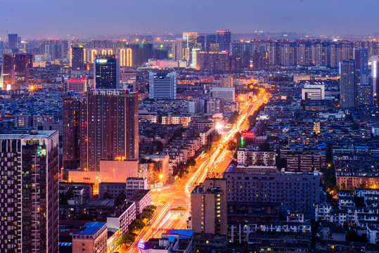 俯瞰成都市中區(qū)高樓大廈夜景