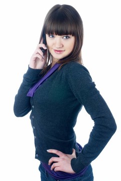 說話的女孩通過移動
