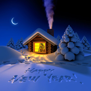 新年夜森林里的小房子
