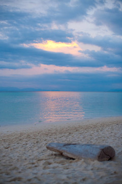 浮木空的海灘日落