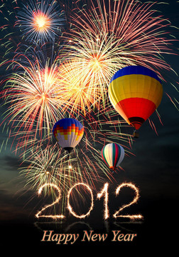 新年2012煙花和熱氣球