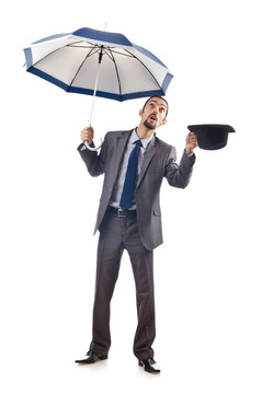 帶有白色雨傘的商人